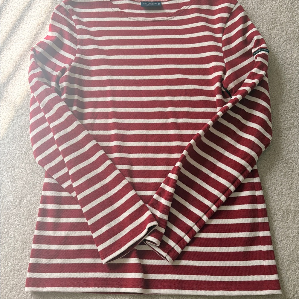 Saint James L’atelier Red and White Striped Long Sleeve Shirt